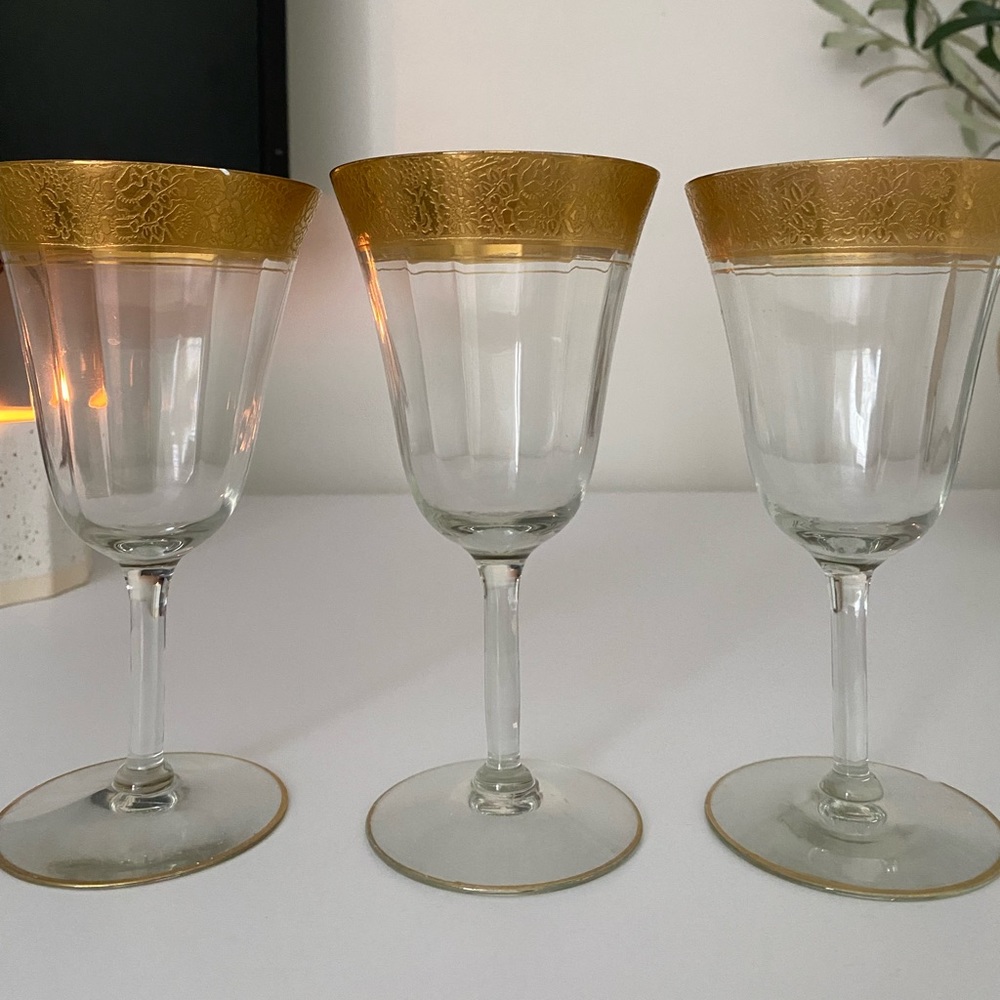 3 vintage red wine glasses